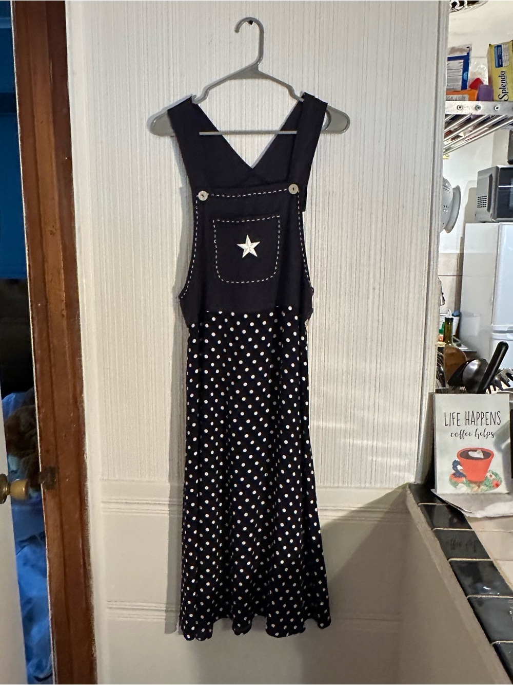 Dark Blue Polka Dot Overall Dress with Star Accent retro vintage style